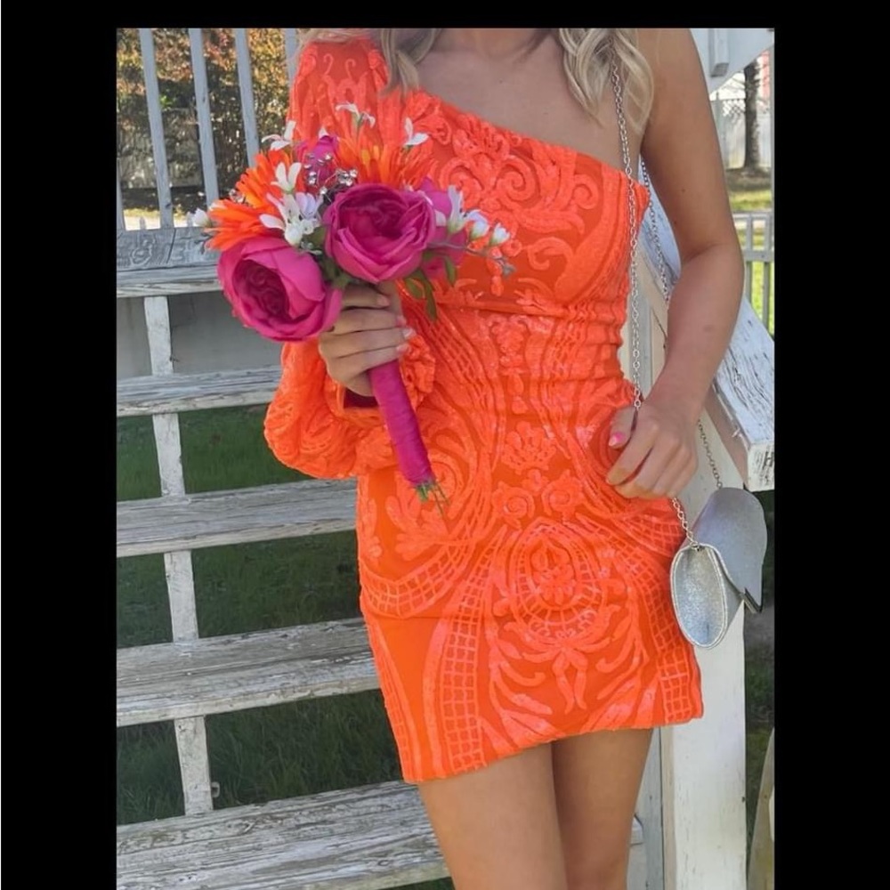 Homecoming dress one sleeve semi formal mini